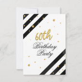 幾何学的グリッター白黒ストライプ60番目誕生日 招待状 (裏面)