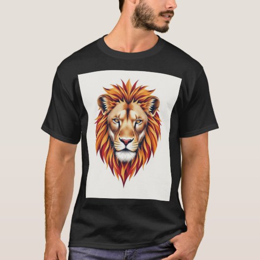 幾何学的グリッチライオンTシャツデザイン Tシャツ (正面)