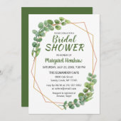 幾何学的グリーンユーカリモダンブライダルシャワー 招待状 (正面/裏面)