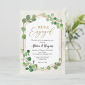 幾何学的グリーンユーカリ婚約パーティ 招待状 (スタンド正面)