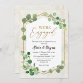 幾何学的グリーンユーカリ婚約パーティ 招待状 (正面/裏面)