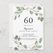 幾何学的グリーンユーカリ60th誕生日パーティー 招待状 (正面)