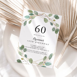 幾何学的グリーンユーカリ60th誕生日パーティー 招待状