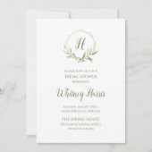 幾何学的グリーンリースブライダルシャワー 招待状 (正面)