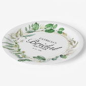 幾何学的グリーンリーユーカリブライダルシャワー ペーパープレート (アングル)