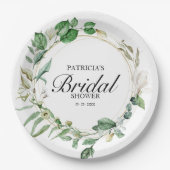 幾何学的グリーンリーユーカリブライダルシャワー ペーパープレート (正面)