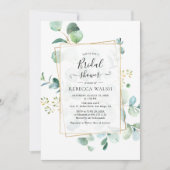 幾何学的グリーンリーユーカリブライダルシャワー 招待状 (正面)