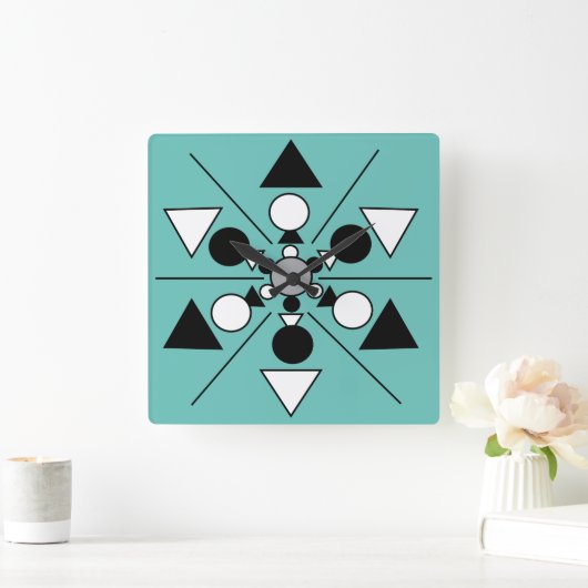 幾何学的グレー白黒ミニマルモダンリスト スクエア壁時計 (ホーム)