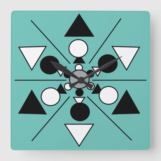 幾何学的グレー白黒ミニマルモダンリスト スクエア壁時計 (正面)