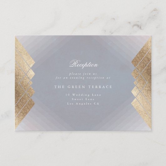 幾何学的グレー金ゴールドギャツビー結婚披露宴カード エンクロージャーカード (正面)