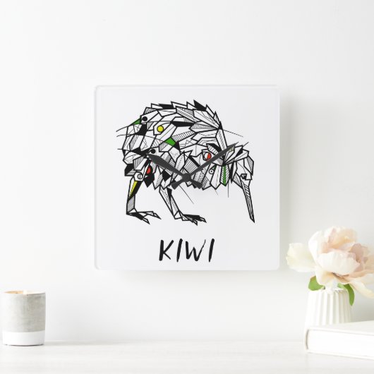 幾何学的コル·キウィ スクエア壁時計 (ホーム)