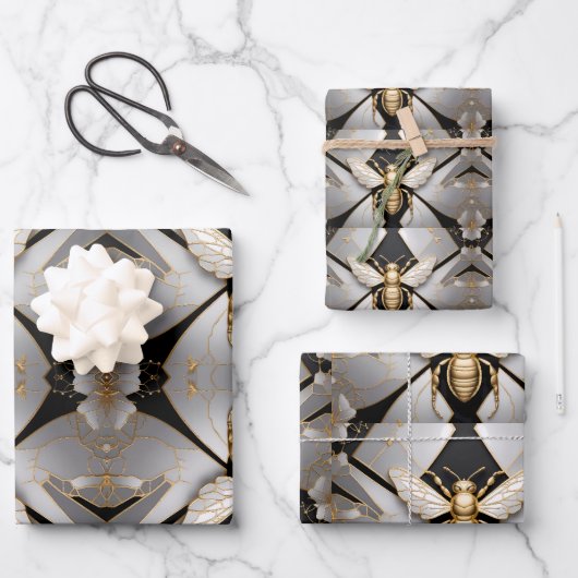 幾何学的ゴールデンハネビーアート ラッピングペーパーシート (正面)