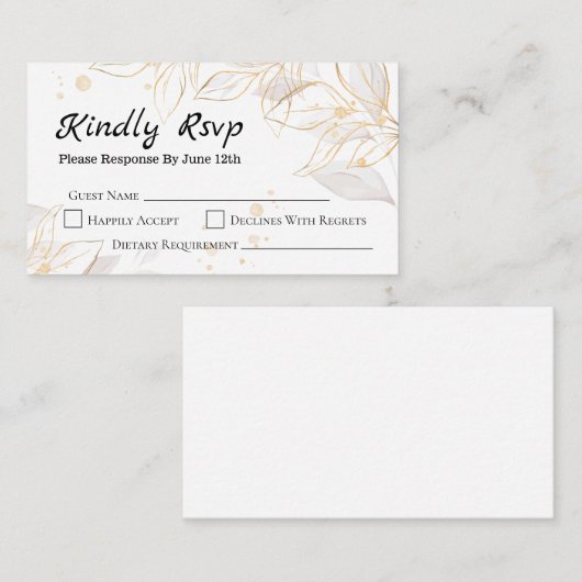 幾何学的ゴールデンリーフ農村結婚式RSVPカード エンクロージャーカード (正面/裏面)