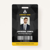 幾何学的シックなブラックとイエローの会社IDカード バッジ (正面)