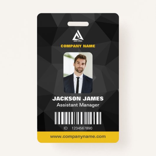 幾何学的シックなブラックとイエローの会社IDカード バッジ (正面)