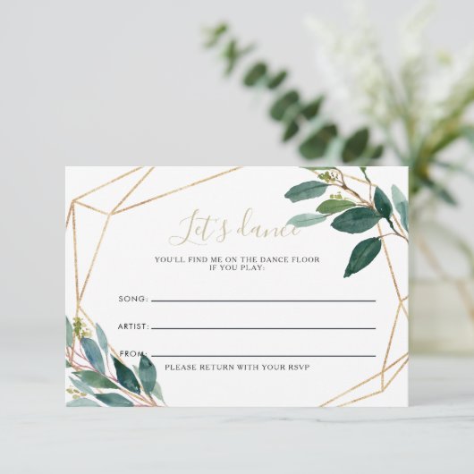 幾何学的シックな葉結婚の歌の要求カード 出欠カード (スタンド正面)