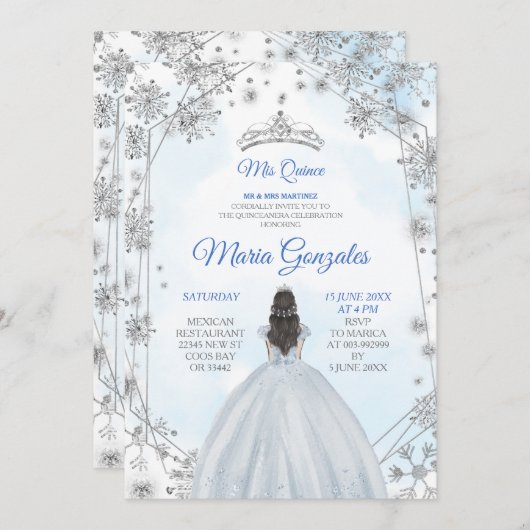 幾何学的シルバーブルークリスマスキンセアニェラ招待状 招待状 (正面/裏面)