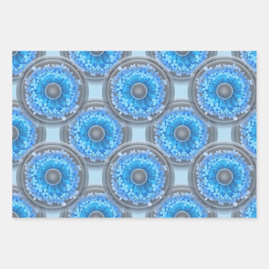 幾何学的シームレスパターン。玉青の花 ラッピングペーパーシート (正面2)