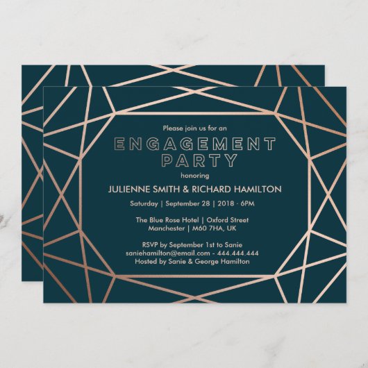 幾何学的ジェムストーン洗練された婚約パーティ 招待状 (正面/裏面)