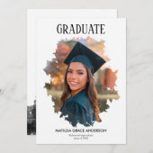 幾何学的スタイリッシュ写真卒業パーティー 招待状 (正面/裏面)