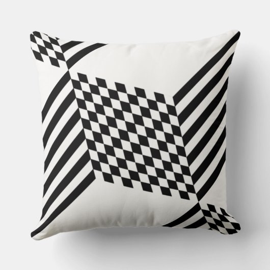 幾何学的スタイリッシュ白と黒のダイヤモンドパターン クッション (裏面)