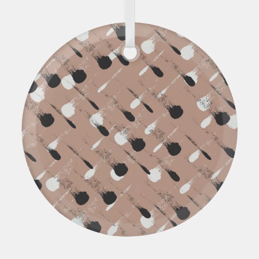 幾何学的ストライプな茶色のシームレスなパターン ガラスオーナメント (正面)