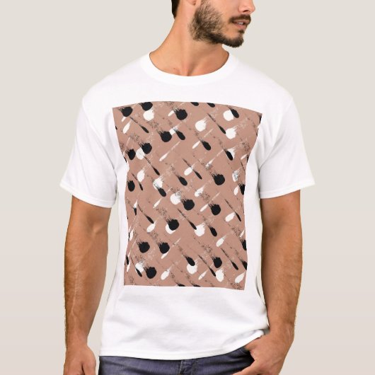 幾何学的ストライプな茶色のシームレスなパターン Tシャツ (正面)