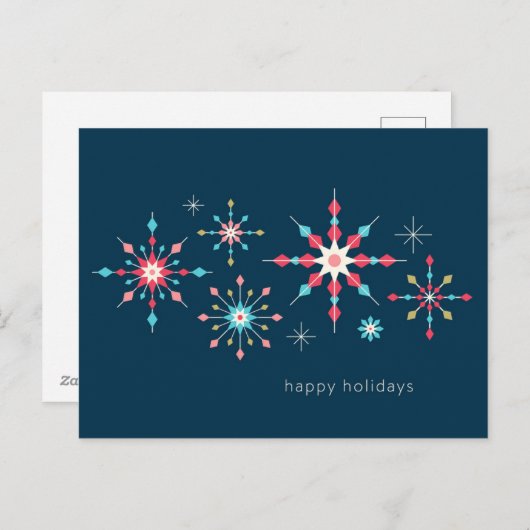 幾何学的スノーフレークホリディグリーティング シーズンポストカード (正面/裏面)