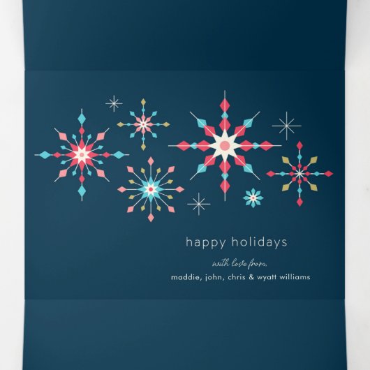 幾何学的スノーフレークホリディグリーティング 三つ折りクリスマスカード (内部中)