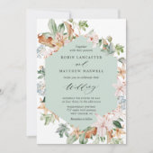 幾何学的セージ緑と自然開花結婚ズ 招待状 (正面)