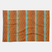 幾何学的ターコイズとオレンジ色抽象芸術 キッチンタオル (横)