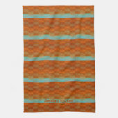 幾何学的ターコイズとオレンジ色抽象芸術 キッチンタオル (縦)