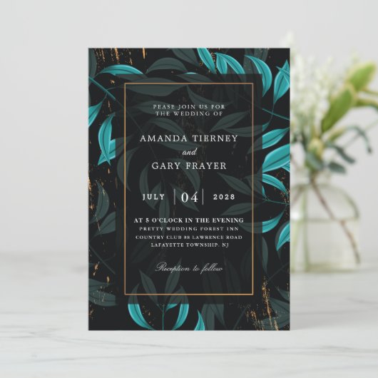 幾何学的ターコイズと黒結婚式招待状 招待状 (スタンド正面)