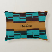 幾何学的ターコイズブラックとブラウン アクセントクッション (正面)