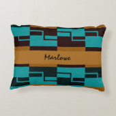 幾何学的ターコイズブラックとブラウン アクセントクッション (裏面)