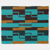 幾何学的ターコイズブラックとブラウン フリースブランケット (正面(横))