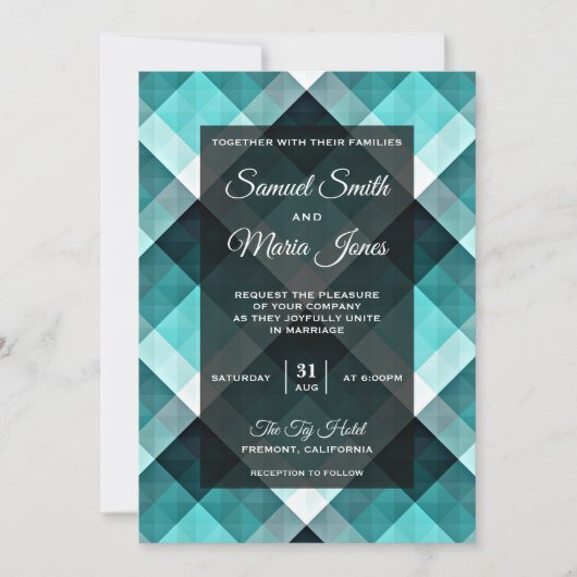 幾何学的ターコイズ抽象芸術結婚式招待状 招待状 (正面)