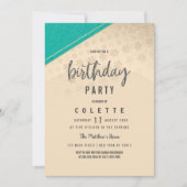 幾何学的ターコイズ金ゴールドフローラ誕生日パーティー 招待状 (正面)