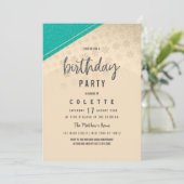 幾何学的ターコイズ金ゴールドフローラ誕生日パーティー 招待状 (スタンド正面)