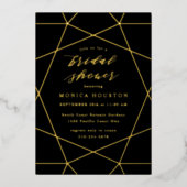幾何学的ダイヤエレガントモンド黒ブライダルシャワー金ゴールド 箔招待状 (正面)
