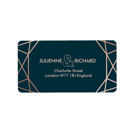 幾何学的ダイヤモンドエレガントな結婚式住所 シール (正面)