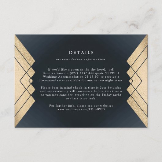 幾何学的ダークゴールド結婚フォイルのエンクロージャカード 出欠カード (正面)