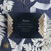 幾何学的ダークネイビー金ゴールドギャツビーウェディングレセプション エンクロージャーカード