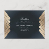 幾何学的ダークネイビー金ゴールドギャツビーウェディングレセプション エンクロージャーカード (正面)
