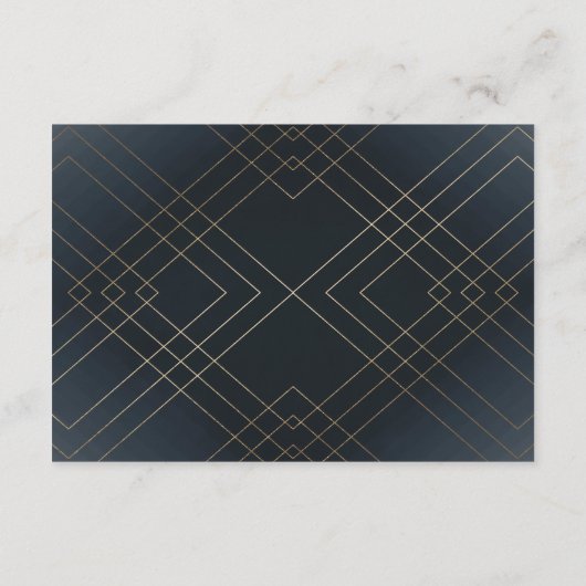 幾何学的ダークネイビー金ゴールドギャツビーウェディングレセプション エンクロージャーカード (裏面)