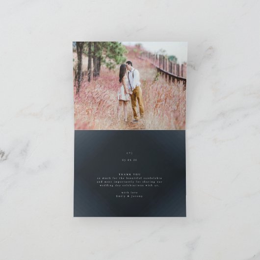 幾何学的ダークネイビー金ゴールド結婚ギャツビー サンキューカード (内部)