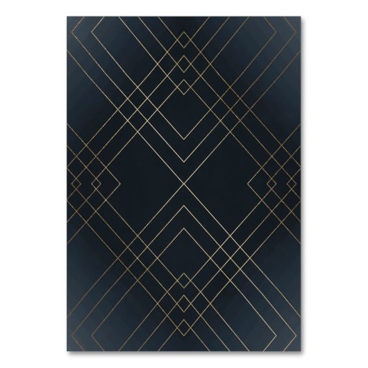 幾何学的ダークネイビー金ゴールド結婚ギャツビー テーブルナンバー (裏面)