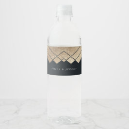 幾何学的ダークネイビー金ゴールド結婚ギャツビー ペットボトルラベル