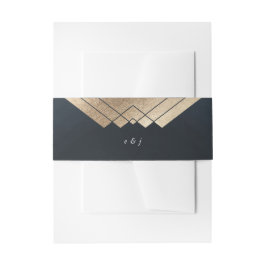 幾何学的ダークネイビー金ゴールド結婚ギャツビー 招待状ベリーバンド