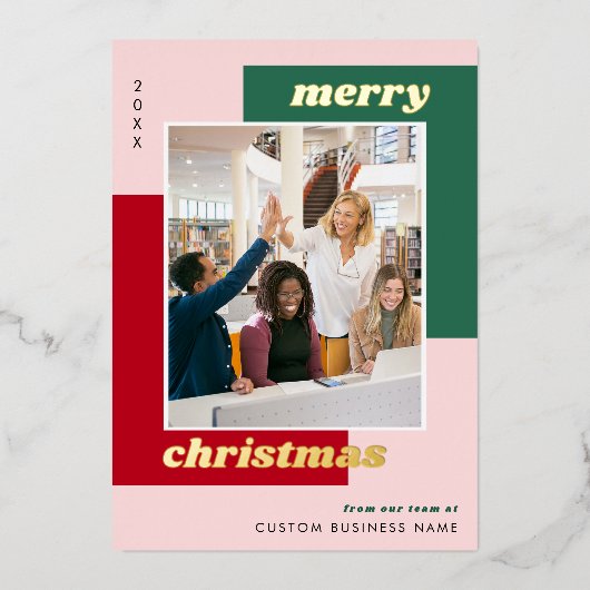 幾何学的チームフォトカスタムフォイルホリデーカード 箔シーズンカード (正面)